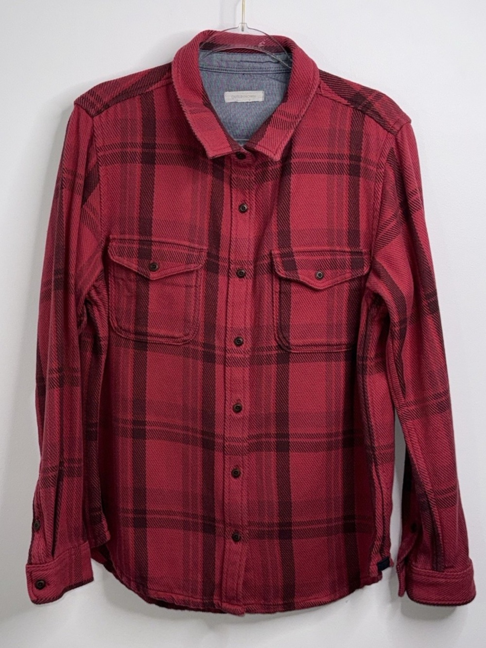OUTERKNOWN BLANKET SHIRT SZ M/L RED PLAID FLANNEL ORGANIC COTTON SHACKET